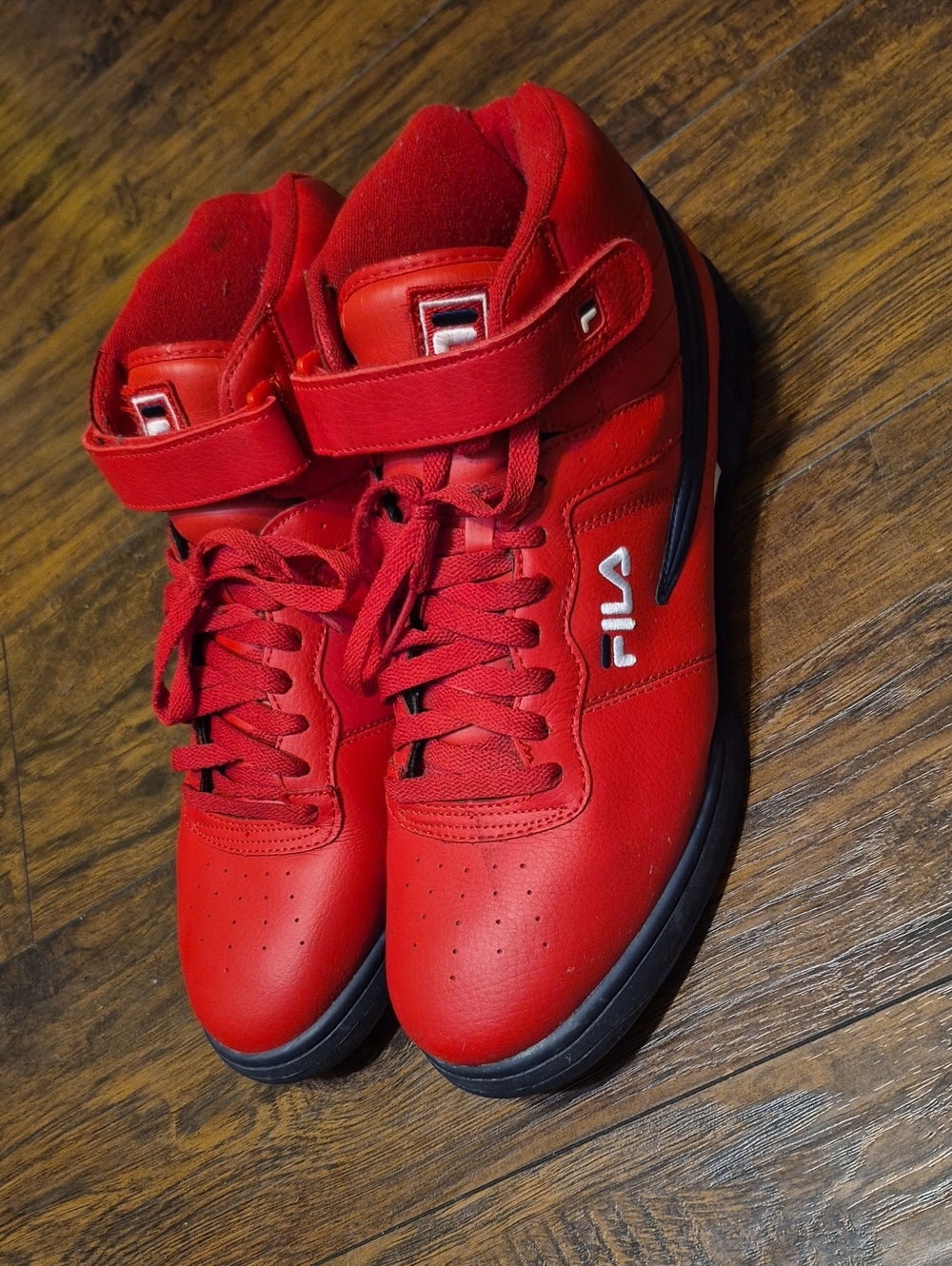 Fila Red Leather High-Top Sneakers with Black Sole